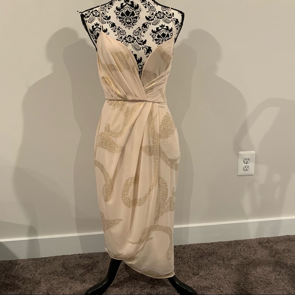 Free People Cream Mini Dress with Gold Sequin Swirls